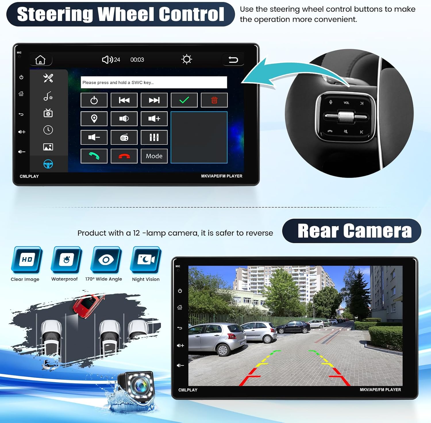 9 Inch Rotatable Touch Screen Single Din Car Stereo with Wireless Apple Carplay Android Auto Bluetooth Backup Camera X787