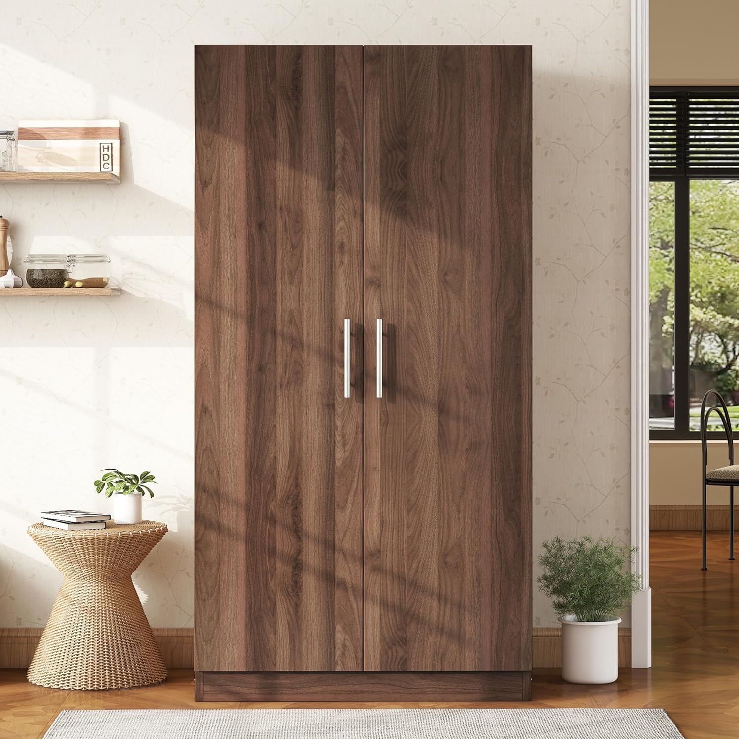 2-Door Wooden Wardrobe Armoire with 3 Storage Shelves G3066