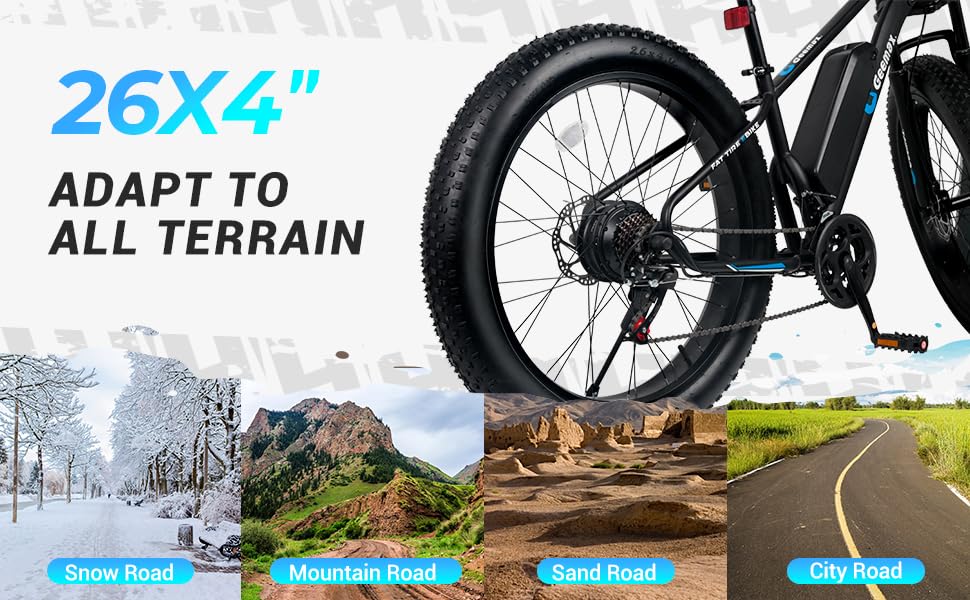 26" x 4.0 Fat Tire Electric Bike, 1000W Peak 1500W 48V 15.6Ah Lithium Battery, 35MPH, 21-Speed B60097
