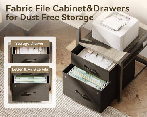 Rustic Brown L Shaped Desk with Drawers & File Cabinet R592