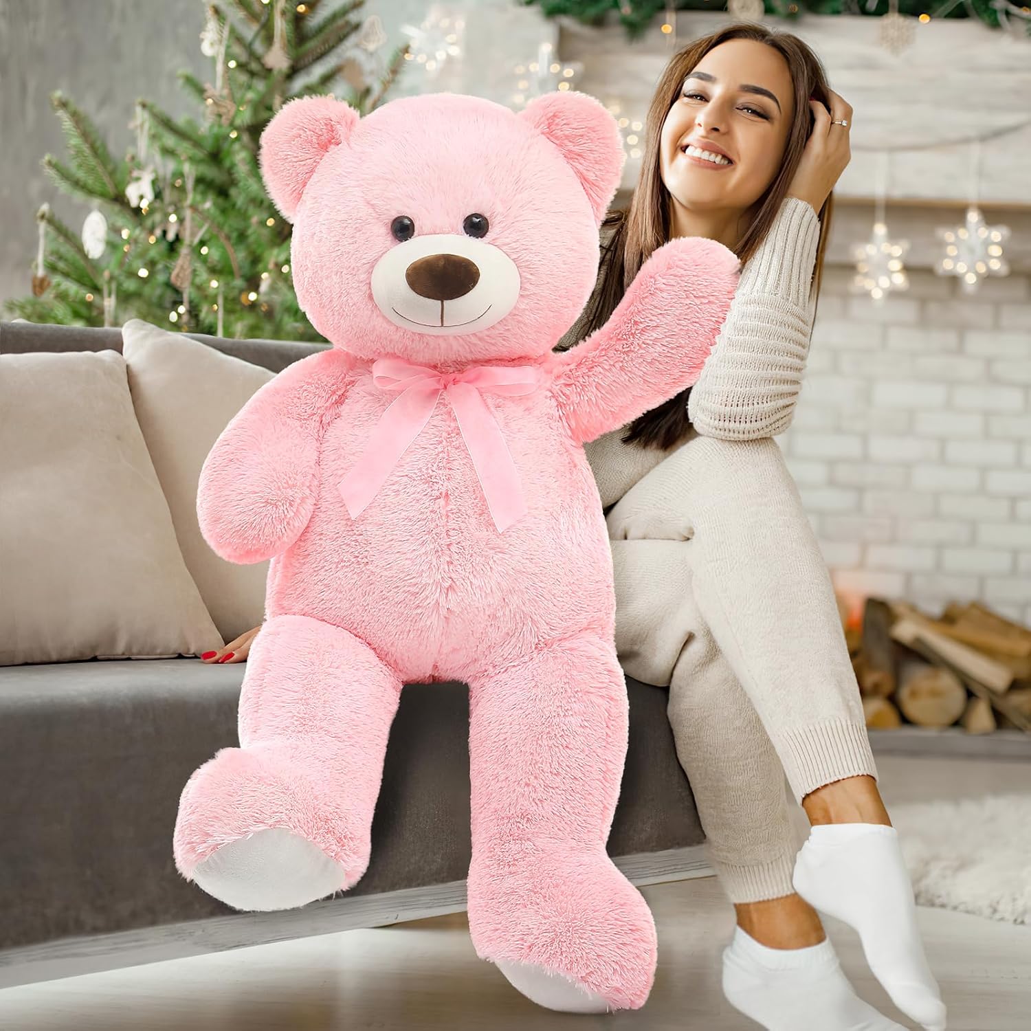 35.4'' Large Pink White Teddy Bear Plush Toy F255144