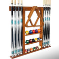 Wall Mount Pool Cue Stick Holder Hold 8 Cues Solid Wood Mahogany X594788