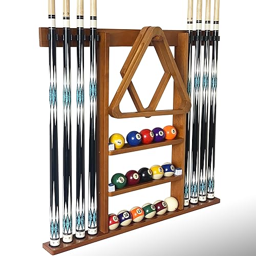 Wall Mount Pool Cue Stick Holder Hold 8 Cues Solid Wood Mahogany X594788