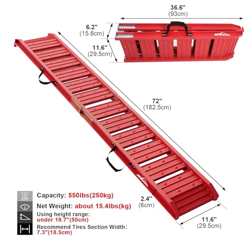 Red Aluminum Foldable Car Ramps, 550 lbs Capacity S1111