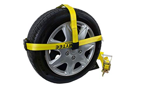 (4 Pack) 2"x144" Car Tie Down Straps with Ratchet Snap Hooks & 33" Over The Wheel Tire Straps K1990