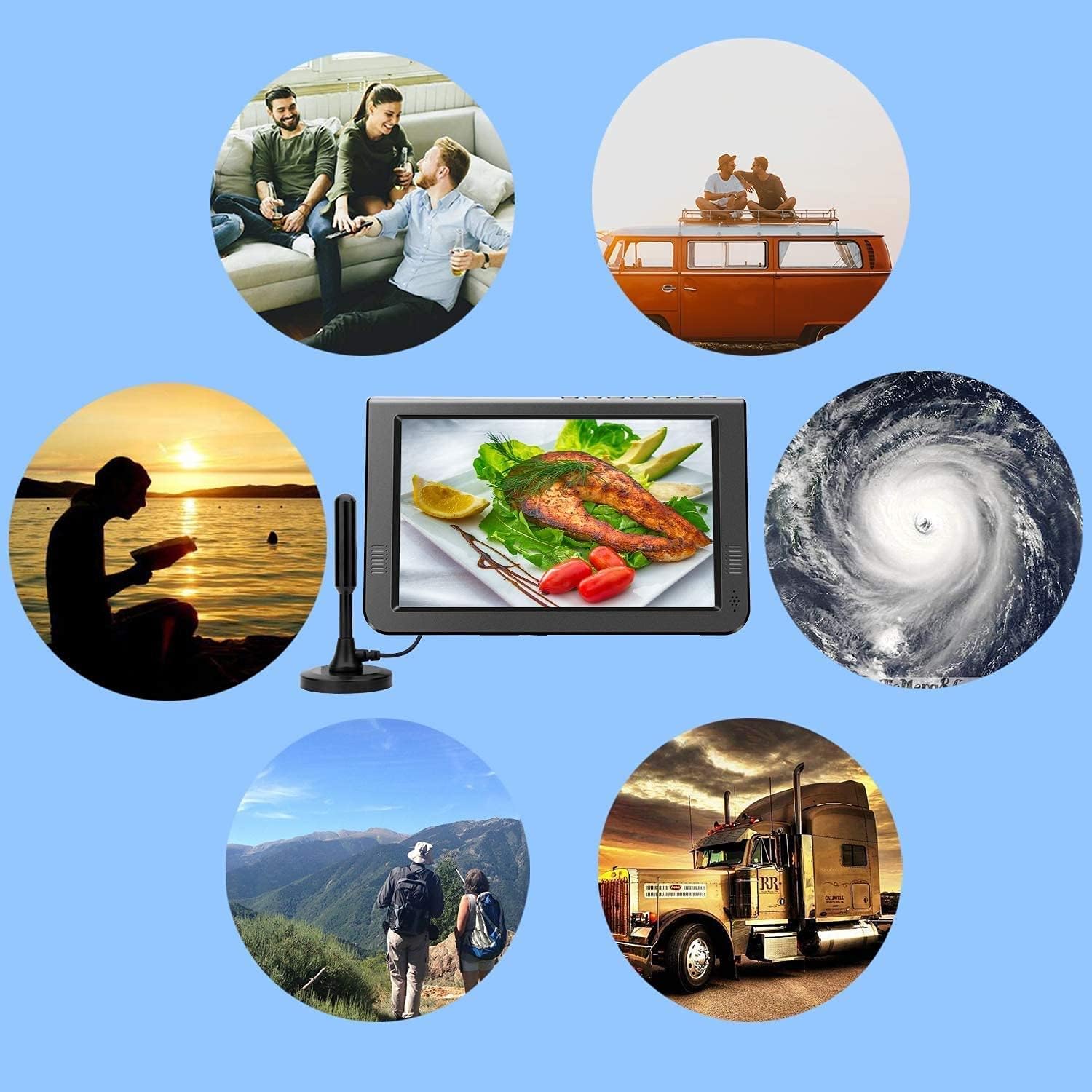 10.6 inch Portable TV with Rechargeable Battery, Built-in ATSC Digital Tuner Y998527