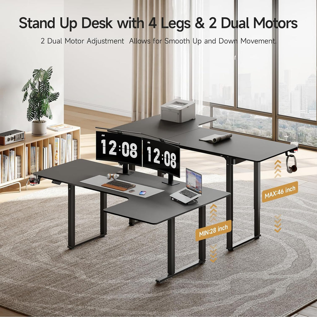 63x43 Inches L Shaped Electric Standing Desk Black K614