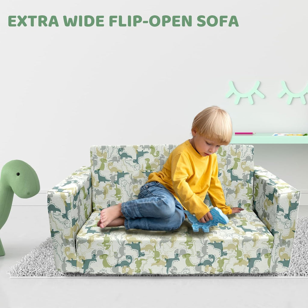 Kids Sofa 2 in 1 Flip Open Chair Sleeper with Dinosaur Print A831