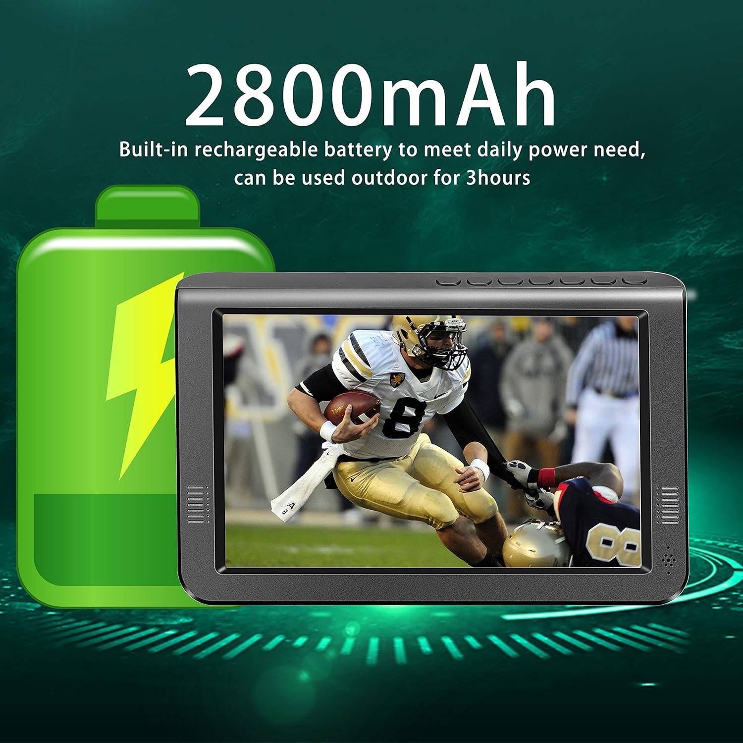 10.6 inch Portable TV with Rechargeable Battery, Built-in ATSC Digital Tuner Y998527