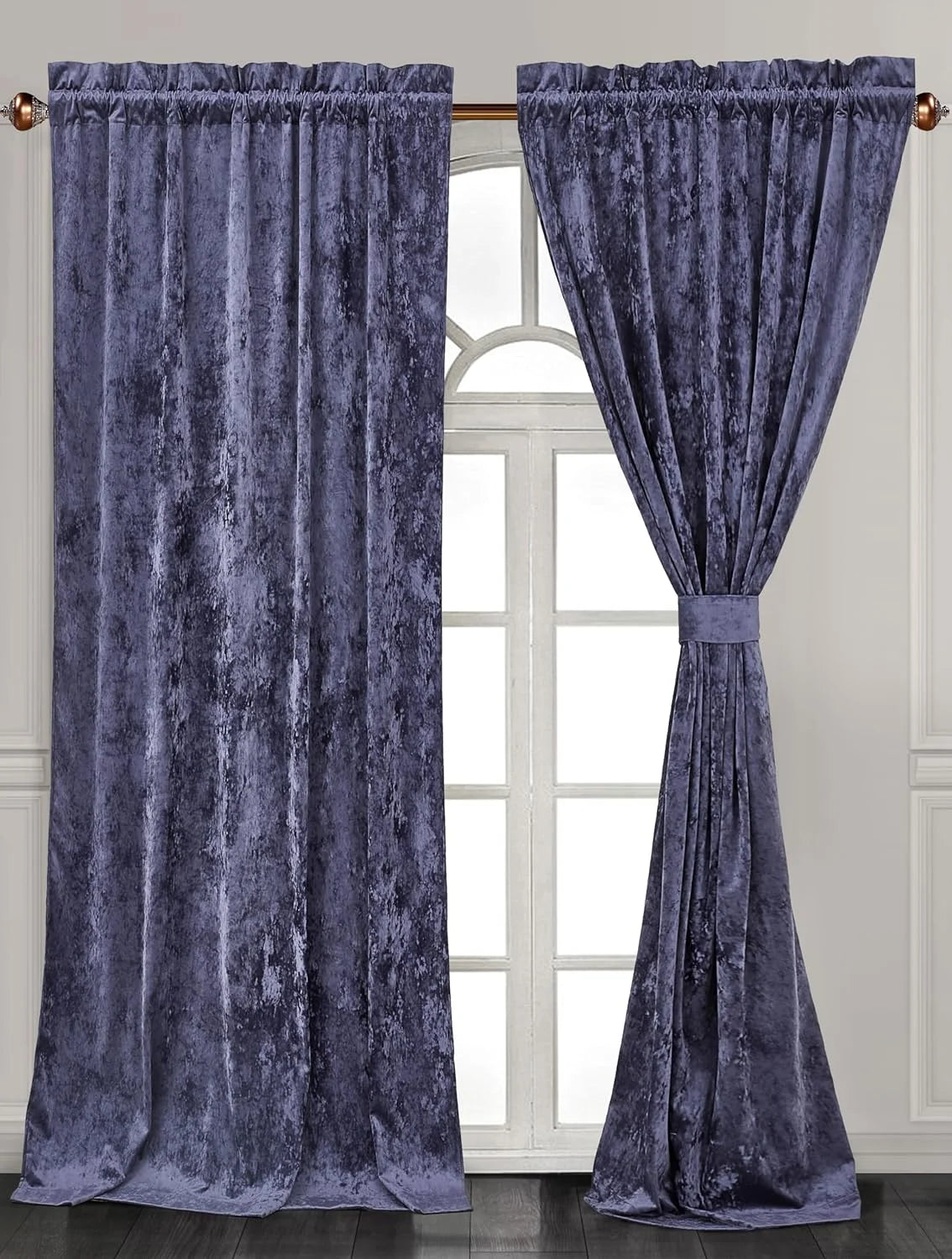 Purple Crushed Velvet Curtains 2 Panel Set 50" W x 84" L T877383