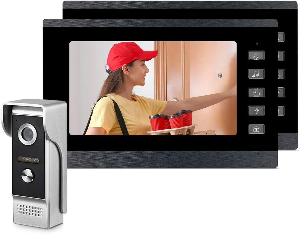 Wired Video Doorbell Video Doorphone System with Dual-Way Intercom (1pcs Camera 2pcs Monitor) L7871