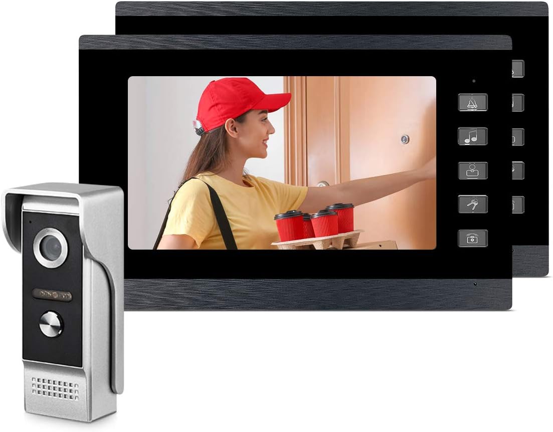 Wired Video Doorbell Video Doorphone System with Dual-Way Intercom (1pcs Camera 2pcs Monitor) L7871