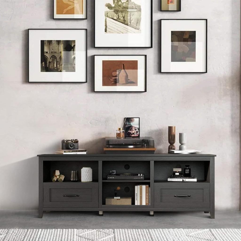 Black 70 inch TV Stand with Drawers Wood Storage Cabinet V7206
