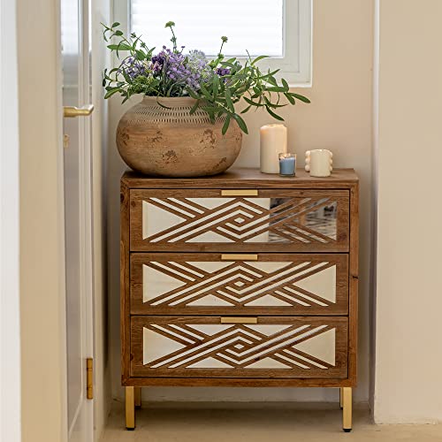 3-Drawer Wooden Accent Dresser with Mirror Fronts G821