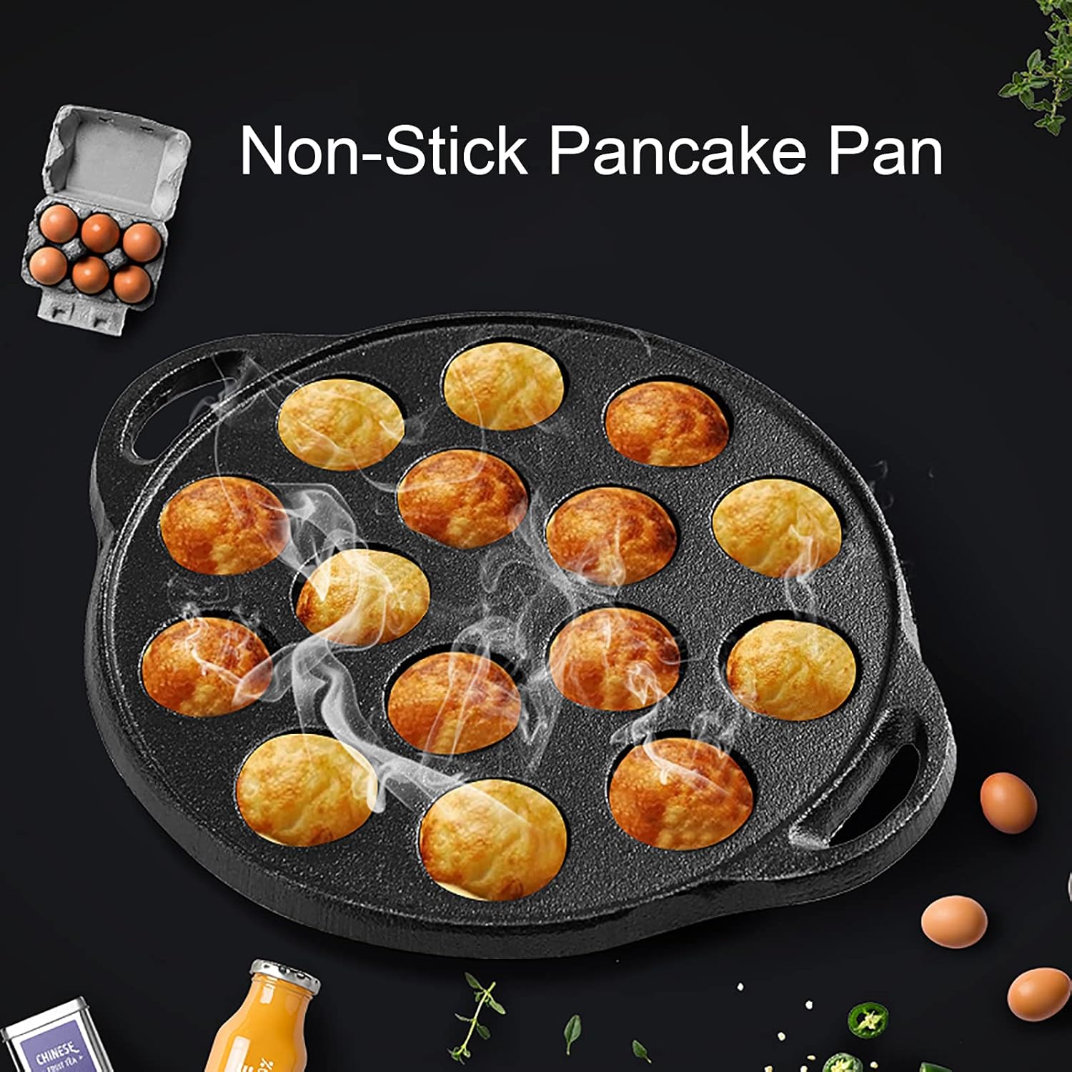 Non-Stick Cast Iron Aebleskiver Pan, 1.5" diameter Z38642