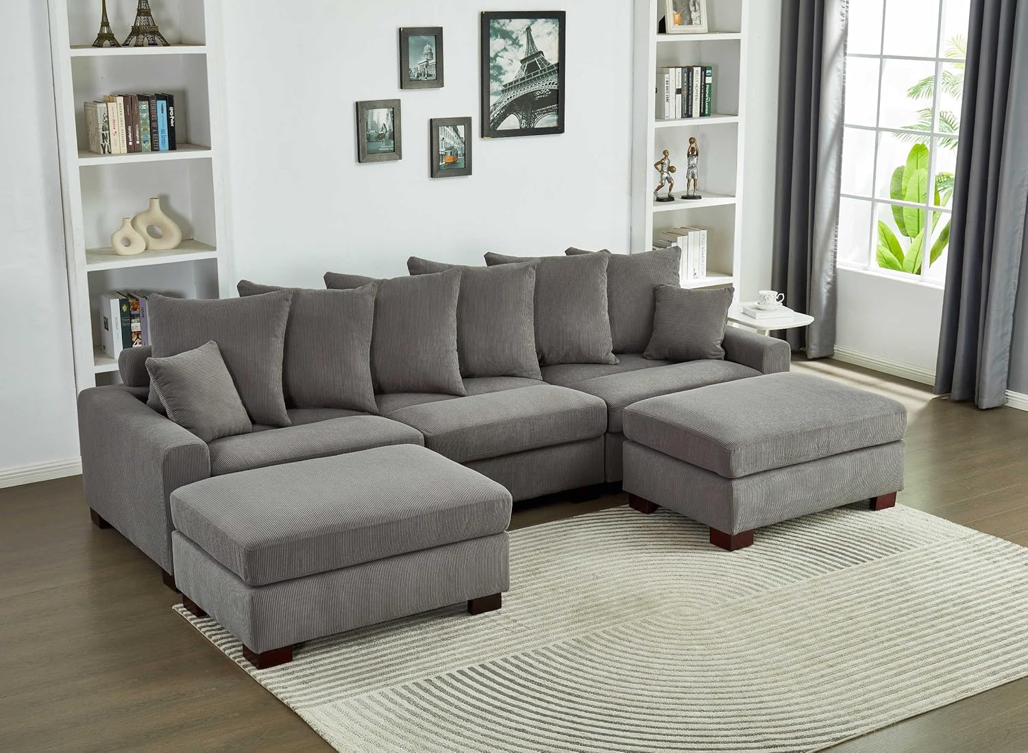 Modular 5-Seater Couch L&U Shape Sectional Sofa Corduroy Fabric Y276
