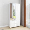White 2 Door 2 Drawer Armoire Wardrobe with Hanging Rod and Mirror Z930