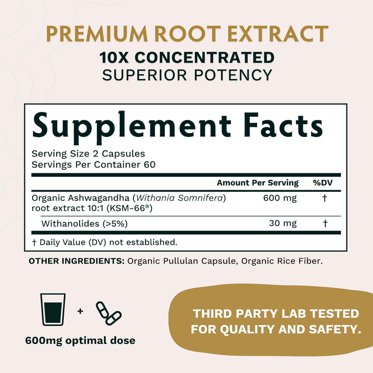 Ashwagandha Organic Root Powder Extract Supplement 600mg 120 Capsules A6564
