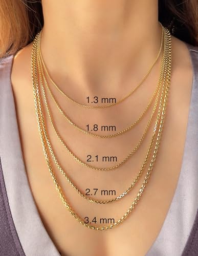 14K Real Gold Box Chain Necklace with Lobster Clasp 16" 18" 20" 22" 24" S70475