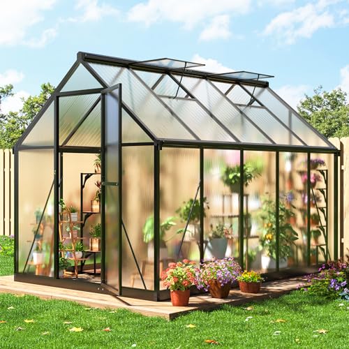 Black Aluminum Polycarbonate Greenhouse C8865