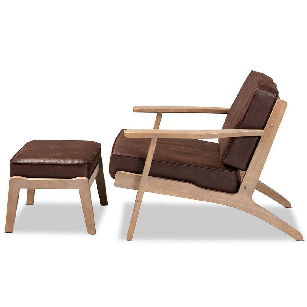 Dark Brown Faux Leather Armchair and Ottoman Set G432178