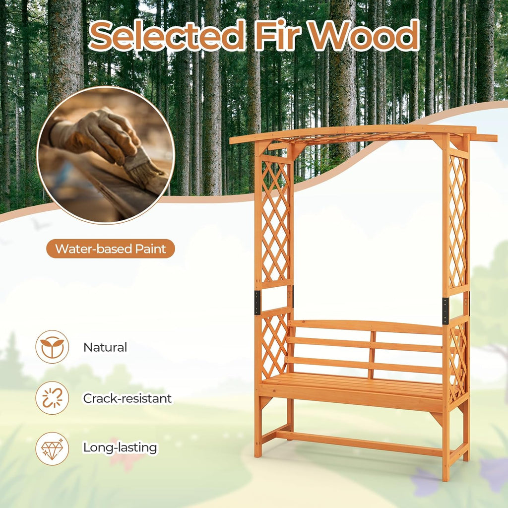 Wooden Garden Arbor with Bench F48415