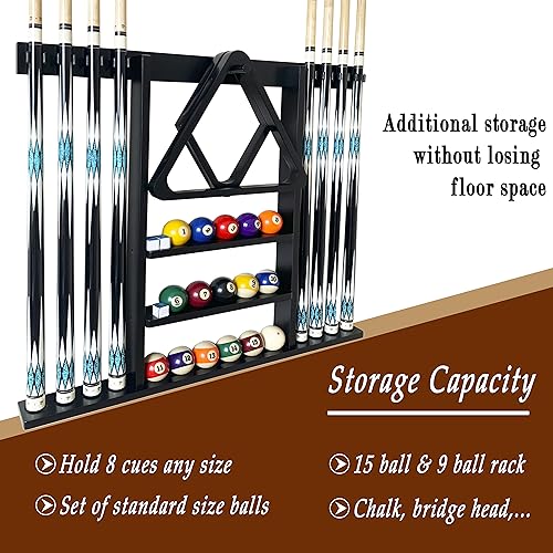 Wall Mount Pool Cue Stick Holder Hold 8 Cues Solid Wood Mahogany X594788