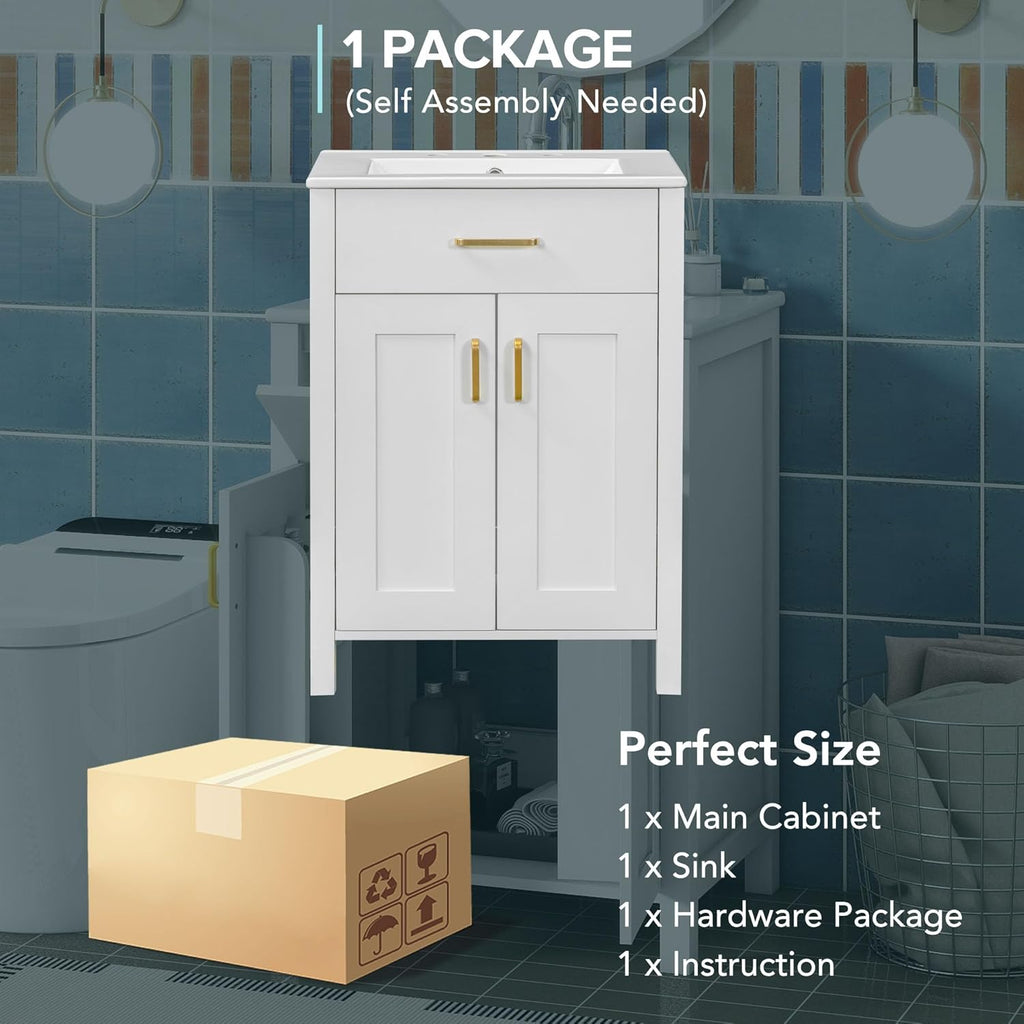 White 24" Bathroom Vanity with Sink, 2 Doors and Drawer E7385