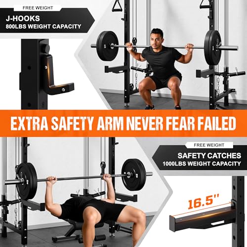 Folding Squat Rack Wall Mounted Power Rack with Dual Independent Pulley System Q2891