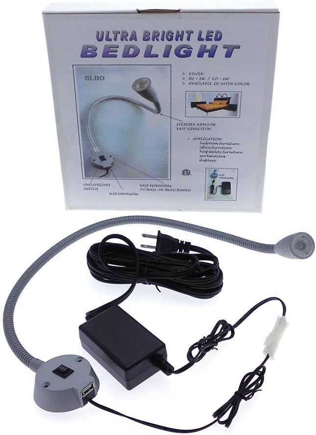 Gooseneck LED Bed Lamp with USB Charger Port and 3-Way Switch C2693