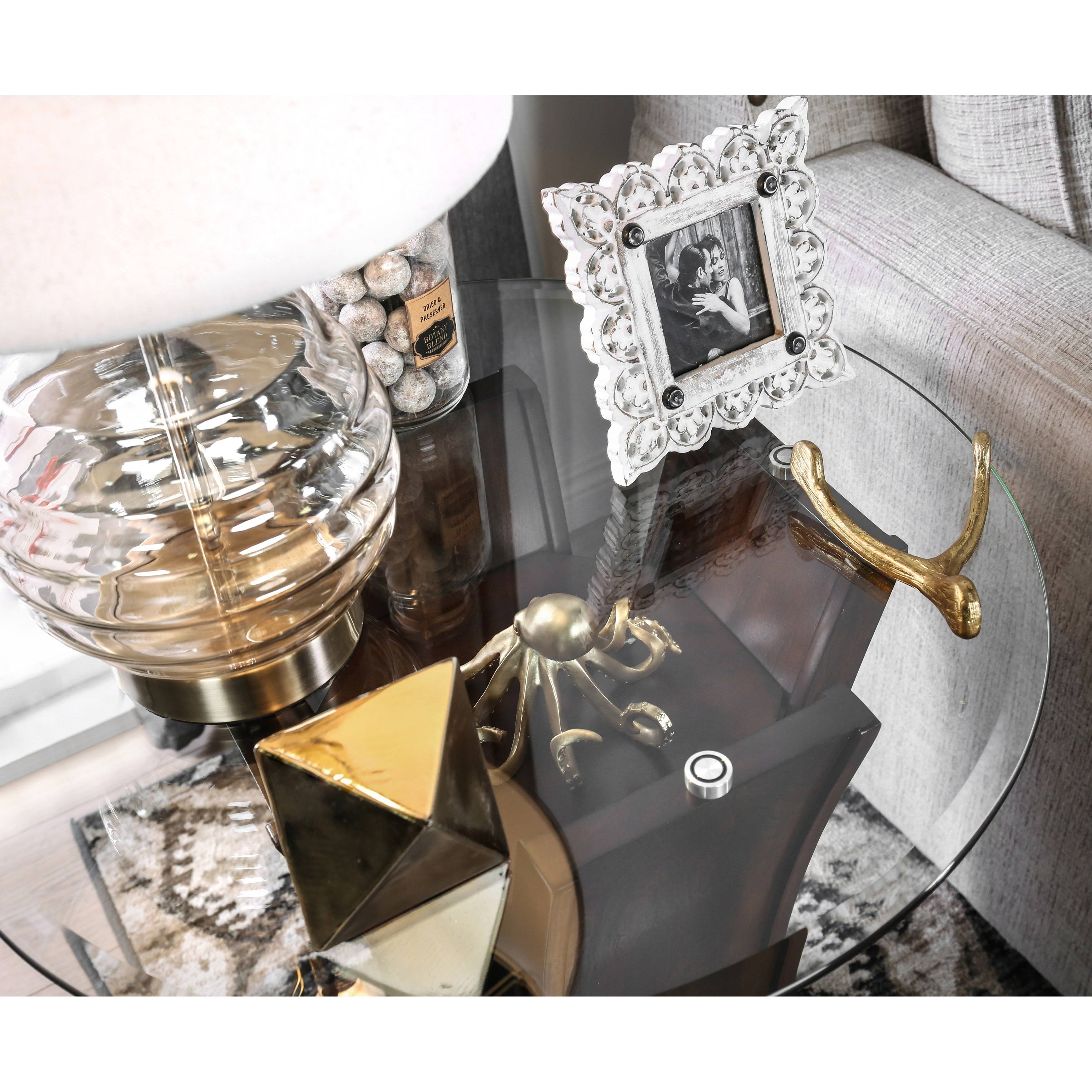 Dark Cherry Beveled Glass Top End Table I729660