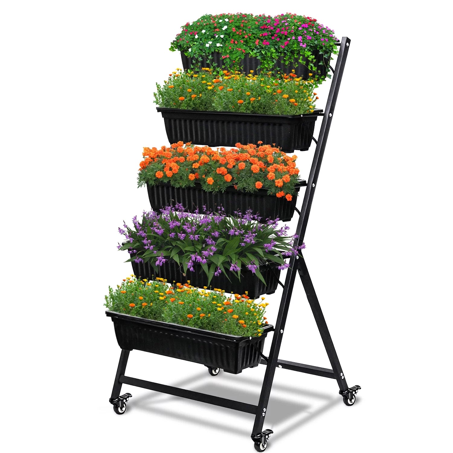 Raised Garden Bed Vertical Garden Freestanding Elevated Planters 5 Container Boxes with Wheels X264