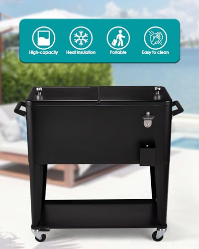 80 Quart Rolling Cooler Cart on Wheels I7311