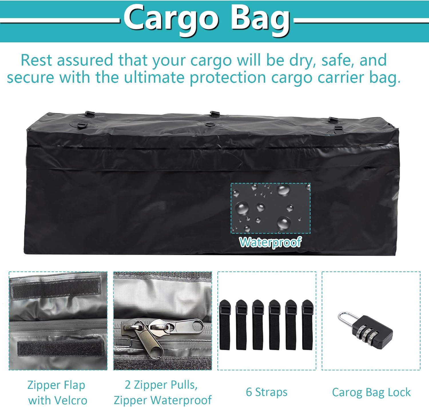 Black Cargo Rack Carrier with Folding Basket and 2 Rainproof Ratchet Straps T468