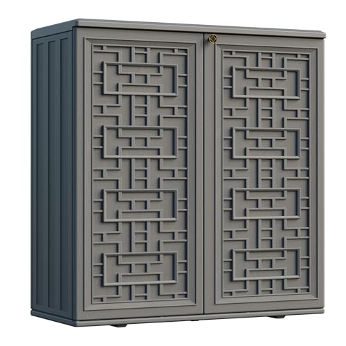 Outdoor Storage Cabinet Waterproof with Shelf, Resin, Size 34.3''L*15''W*36.2''H (Black) M527709