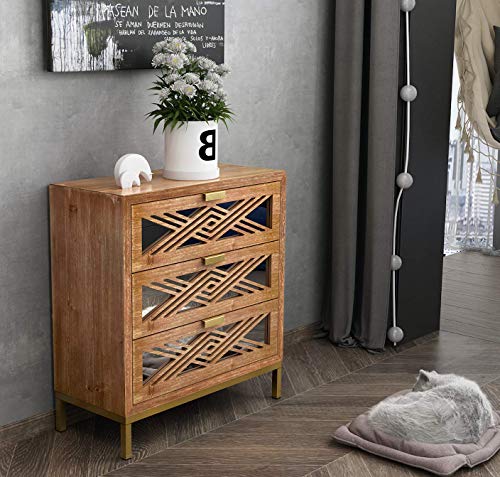 3-Drawer Wooden Accent Dresser with Mirror Fronts G821