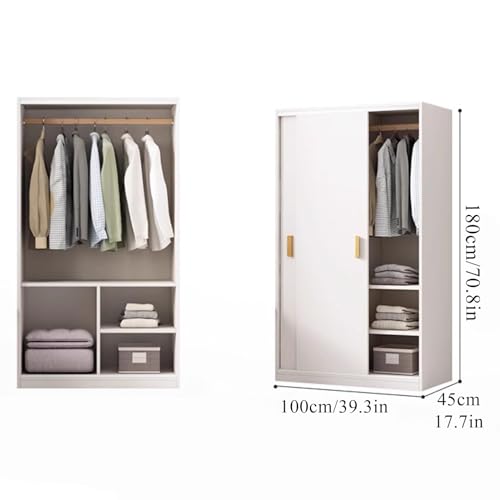 Walnut Freestanding Double Sliding Door Wardrobe with Shelves and Clothing Rods O54925