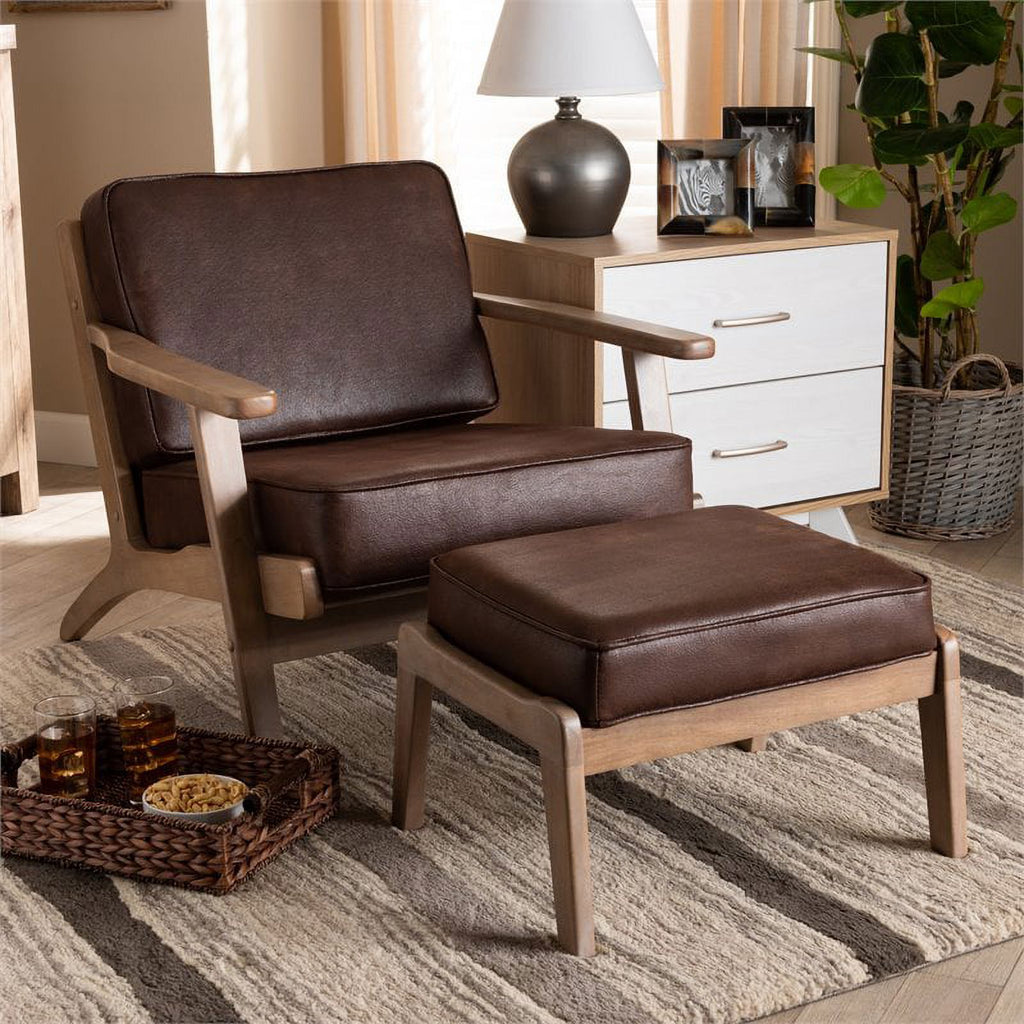 Dark Brown Faux Leather Armchair and Ottoman Set G432178