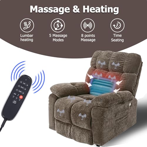 Brown Power Lift Recliner Chair with Massage and Heat, 2 Motors, 3 Positions, USB Charge Ports L7186