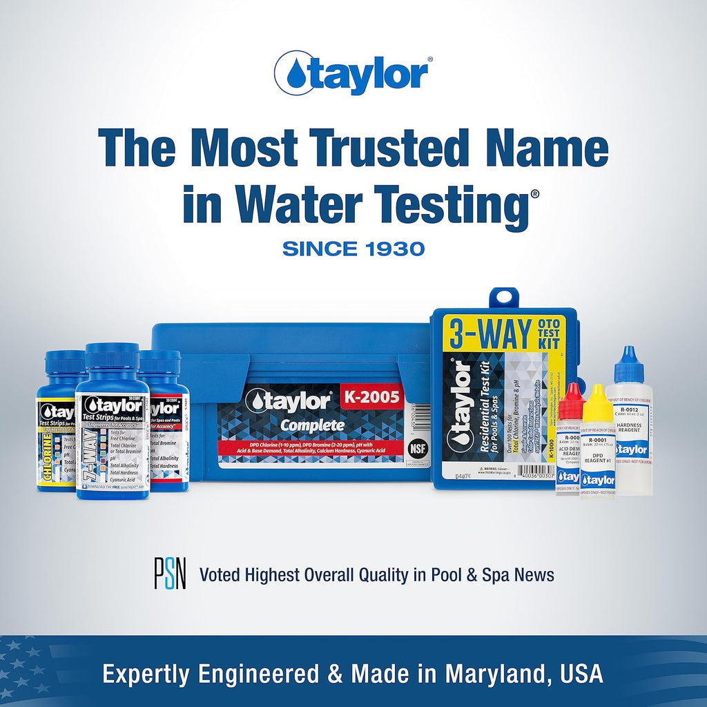 Taylor K2005 High Range Swimming Pool Total and Free Chlorine Bromine Alkalinity Calcium Hardness Base and Acid Demand pH DP Test Kit E9644