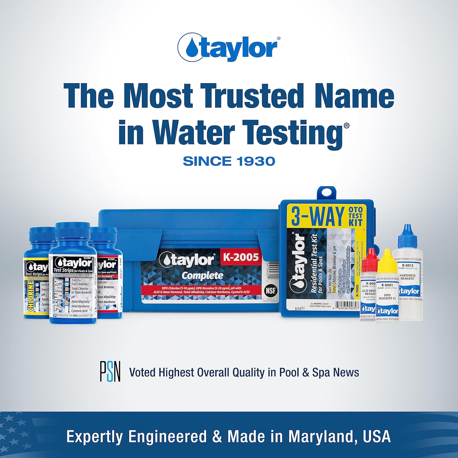 Taylor K2005 High Range Swimming Pool Total and Free Chlorine Bromine Alkalinity Calcium Hardness Base and Acid Demand pH DP Test Kit E9644