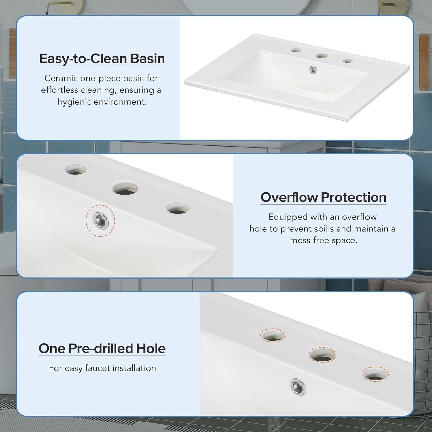 White 24" Bathroom Vanity with Sink, 2 Doors and Drawer E7385