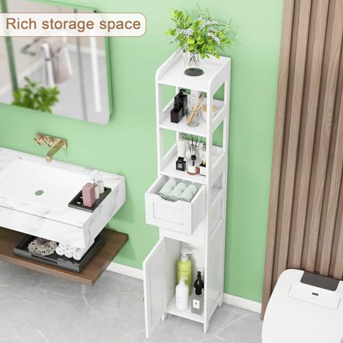 White Freestanding Tall Bathroom Cabinet with Door and Adjustable Shelf and 2 Drawers X41692