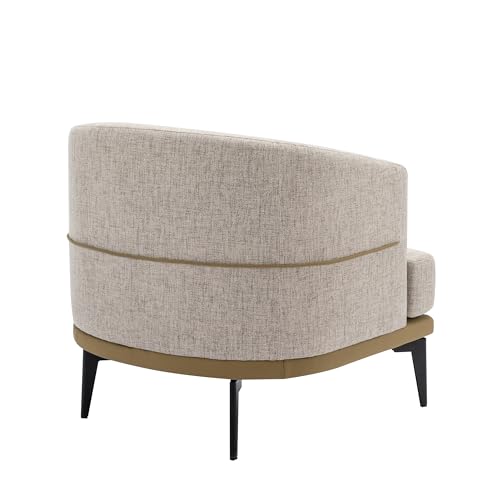 Mustard Green Accent Barrel Chair with Linen and PU, Metal Legs D13205