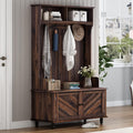 Brown 3-in-1 Hall Tree with 4 Hooks and Storage Bench L57875