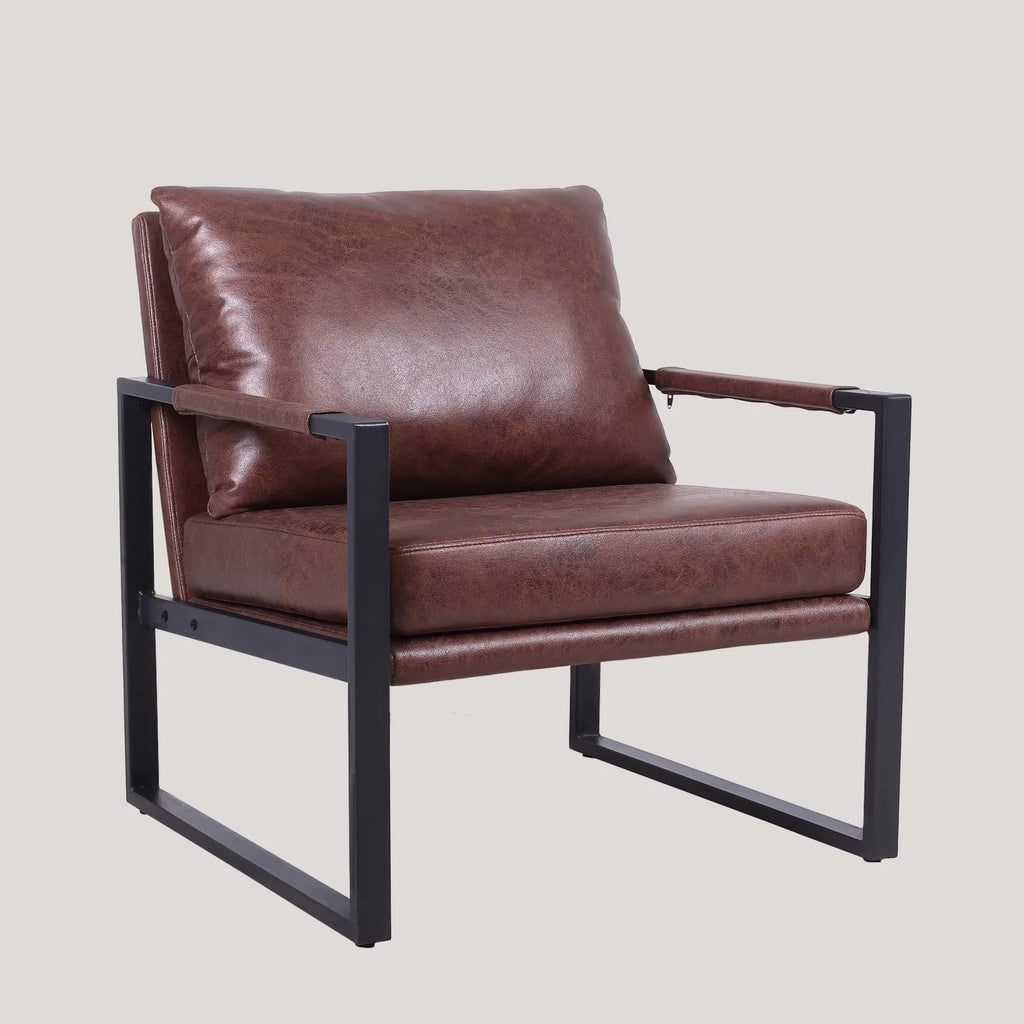 Brown Faux Leather Accent Chair with Metal Frame H701