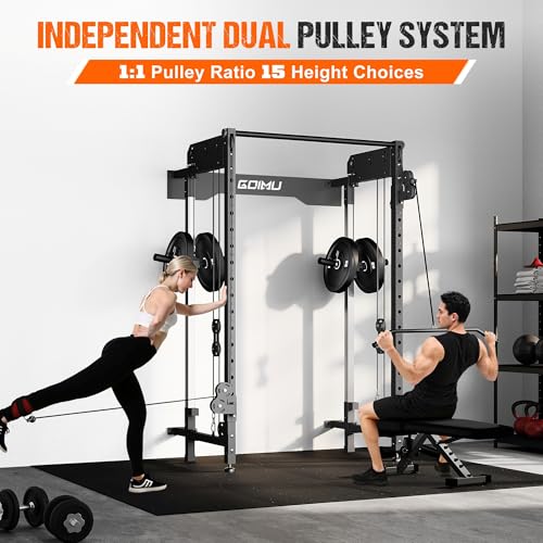 Folding Squat Rack Wall Mounted Power Rack with Dual Independent Pulley System Q2891
