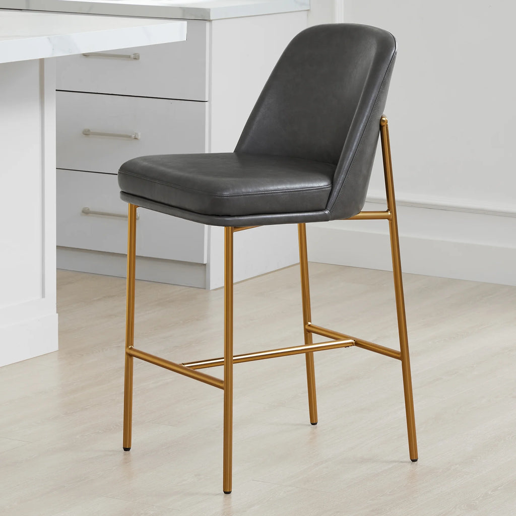 27 inch Faux Leather Counter Height Bar Stool Set of 2 with Back & Metal Legs U532728