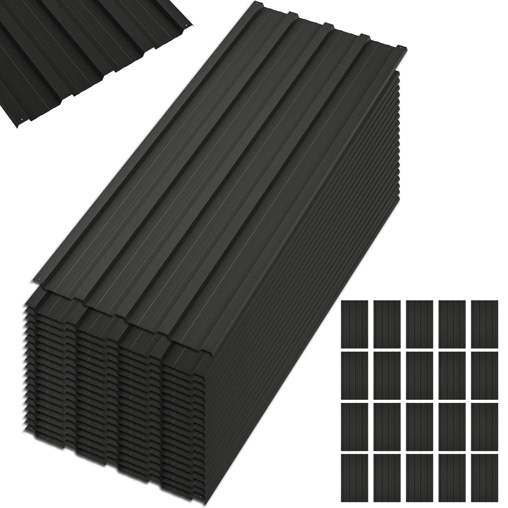 20 Pcs Galvanized Metal Roof Panels Roofing Sheets, Black T833