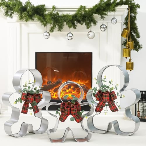 Set of 3 Oversized Silver Gingerbread Men Cookie Cutter Figurines Stainless Steel M811981